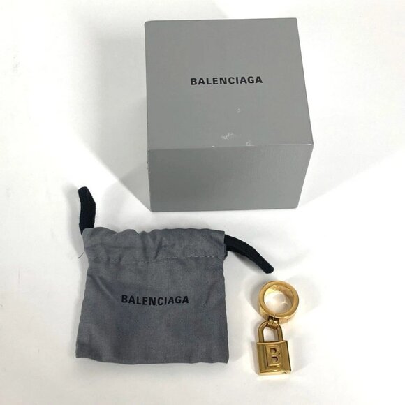 BALENCIAGA Padlock logo Accessories Ring Metal Gold - Picture 11 of 11